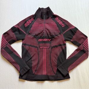 MISBHV black pink red sporty mock neck long sleeve half zip popover top shirt